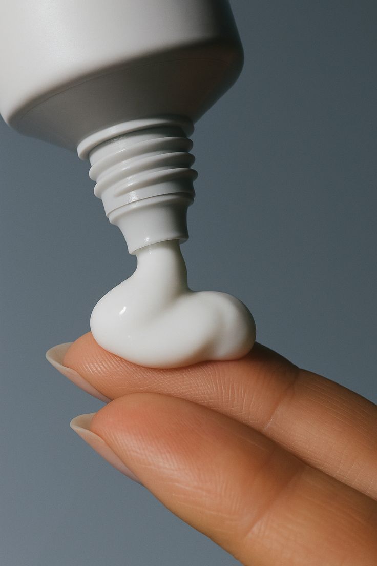 Close-up of moisturising cream dispensed onto a fingertip