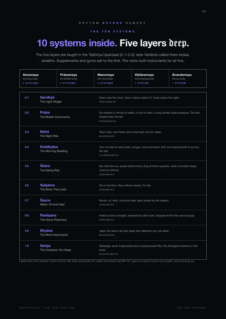 THE YOGI ROUTINE, page 3: 10 systems inside. Five layers deep.